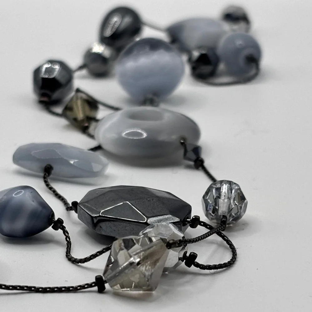 Fairy‎ Goth Beaded Long Double Strand Necklace Dabby Reid Grey Black Glass Resin